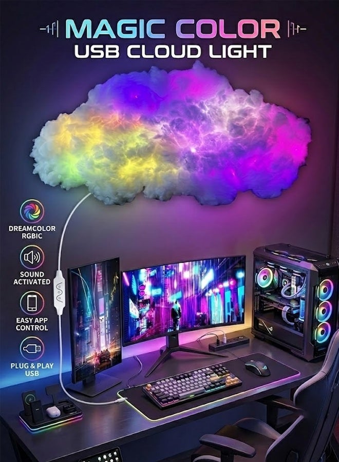 RGB LED Strip Lights 2M, 3D Big Cloud Light with Thunder Effects, Music Sync Multicolor Changing, APP & Remote Control, 360° Wireless, DIY Thundercloud Set for Gaming Room, Basement, Party Decor - Image 1