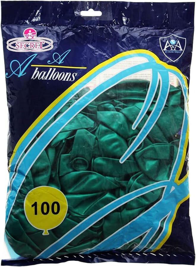 secret Balloon Set, 100 Pcs, Size 12 - Green