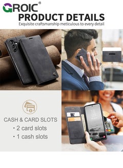 GROIC For Samsung Galaxy S24 Case, Luxury Leather Wallet Cover, Leather Wallet Case Classic Design with Card Slot and Magnetic Flip Folding Case,Samsung S24 Phone Shell 6.1''  - Image 5