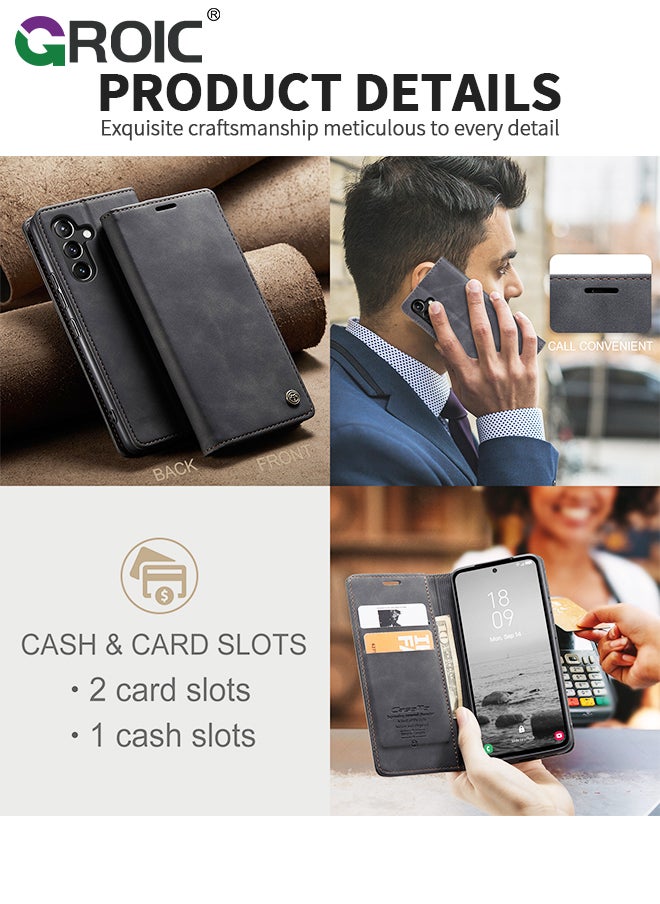 GROIC For Samsung Galaxy S24 Case, Luxury Leather Wallet Cover, Leather Wallet Case Classic Design with Card Slot and Magnetic Flip Folding Case,Samsung S24 Phone Shell 6.1''  - Image 5