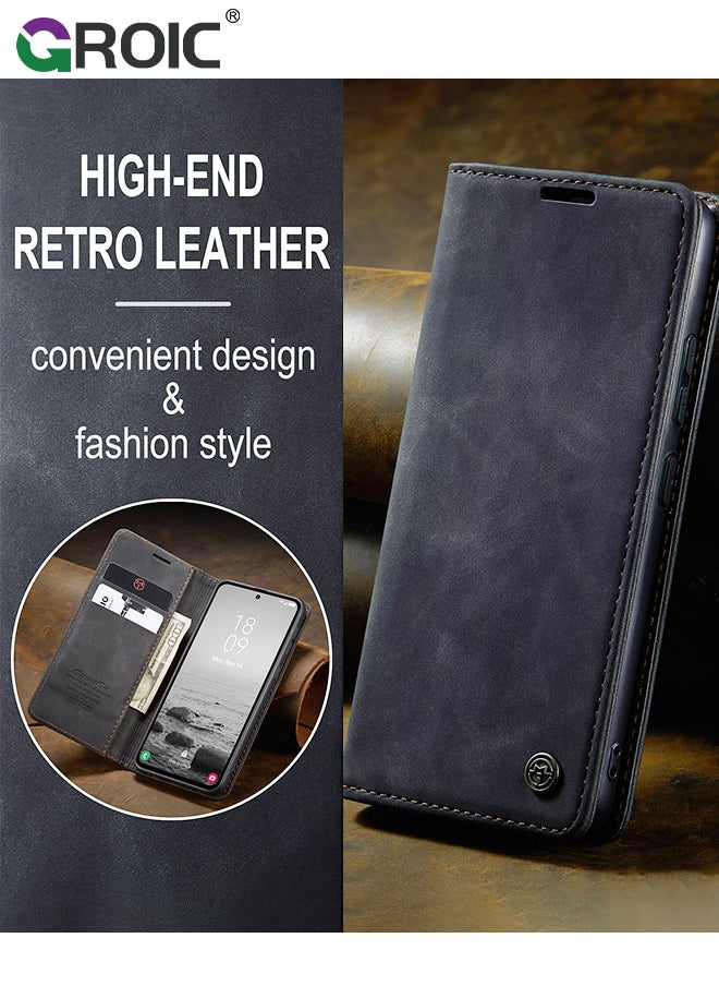 GROIC For Samsung Galaxy S24 Case, Luxury Leather Wallet Cover, Leather Wallet Case Classic Design with Card Slot and Magnetic Flip Folding Case,Samsung S24 Phone Shell 6.1''  - Image 3