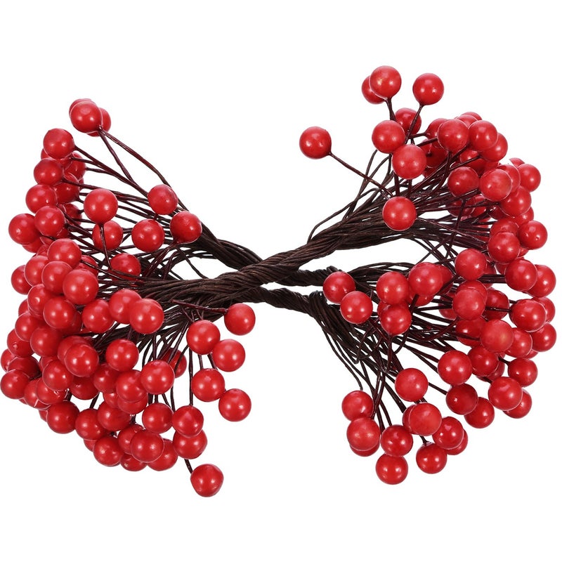 BBTO BBTO Artificial Holly Berries on Wire Stems  250 Stems with 500 Pieces 8 mm Fake Berries for Tree Decorations Wreath Craft Use Wedding Party Favor (Red)  - Image 2