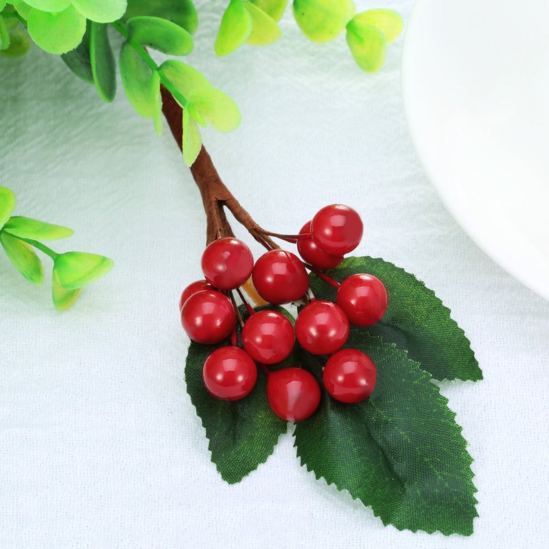 BBTO BBTO Artificial Holly Berries on Wire Stems  250 Stems with 500 Pieces 8 mm Fake Berries for Tree Decorations Wreath Craft Use Wedding Party Favor (Red)  - Image 3