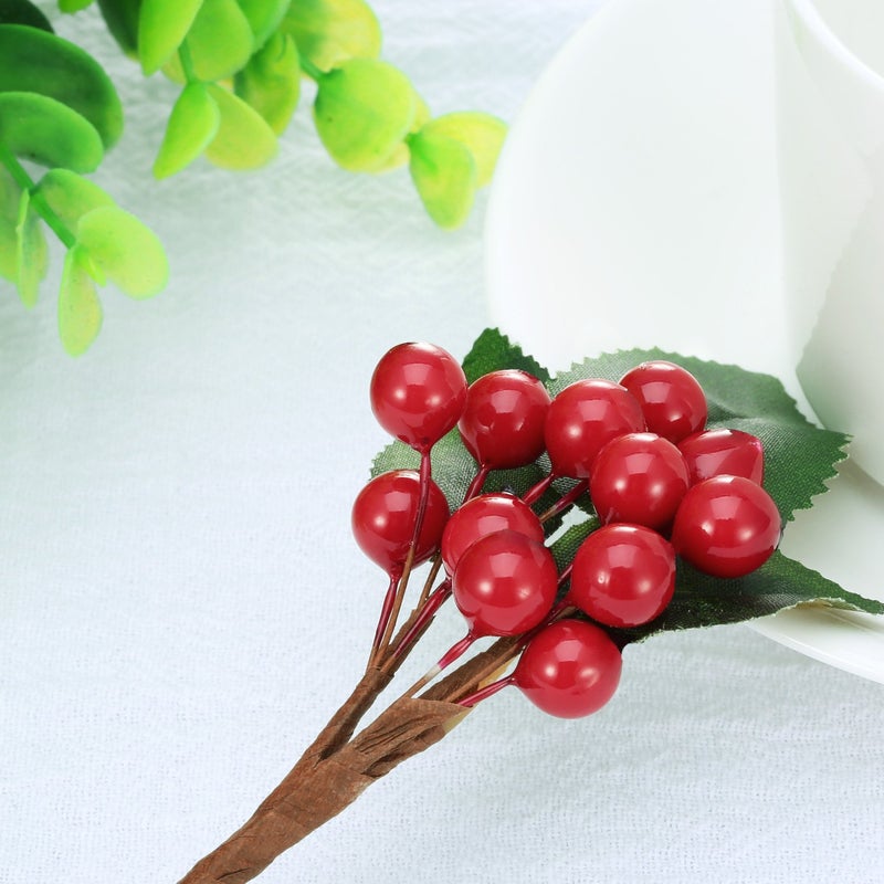 BBTO BBTO Artificial Holly Berries on Wire Stems  250 Stems with 500 Pieces 8 mm Fake Berries for Tree Decorations Wreath Craft Use Wedding Party Favor (Red)  - Image 4
