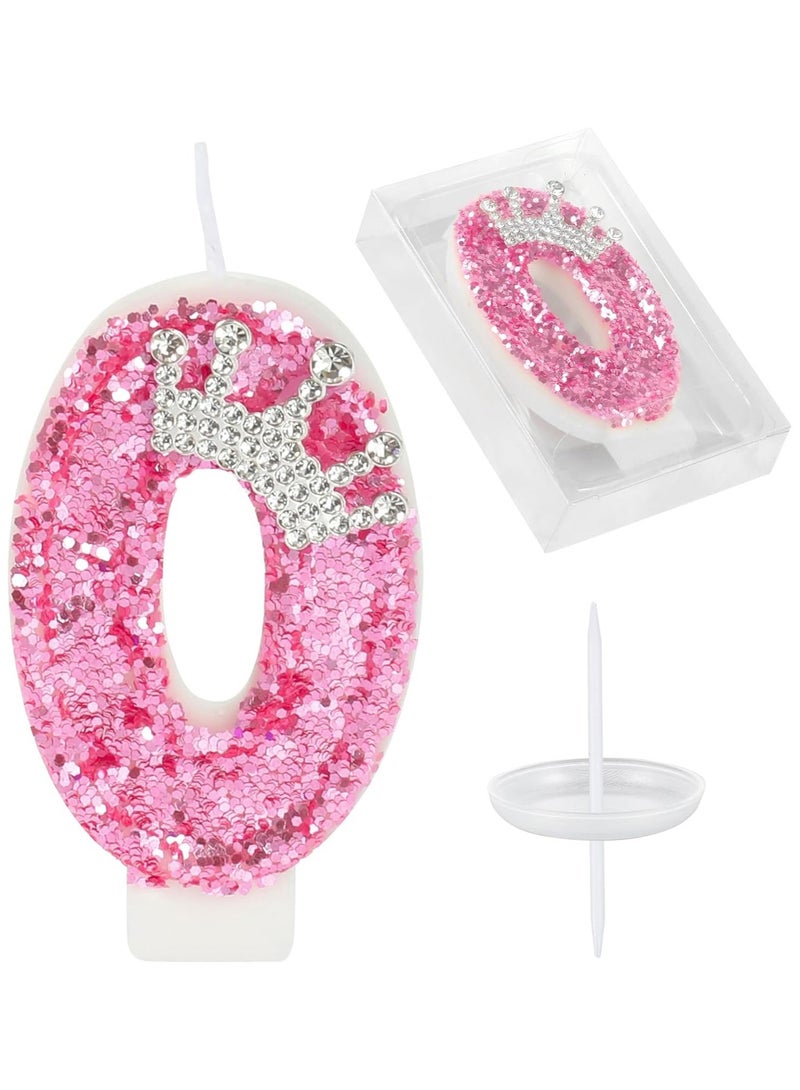 Birthday Number Candles,Pink Crown Birthday Candles for Cake , Anniversary Celebrations Supplies ,Number 0  - Image 1