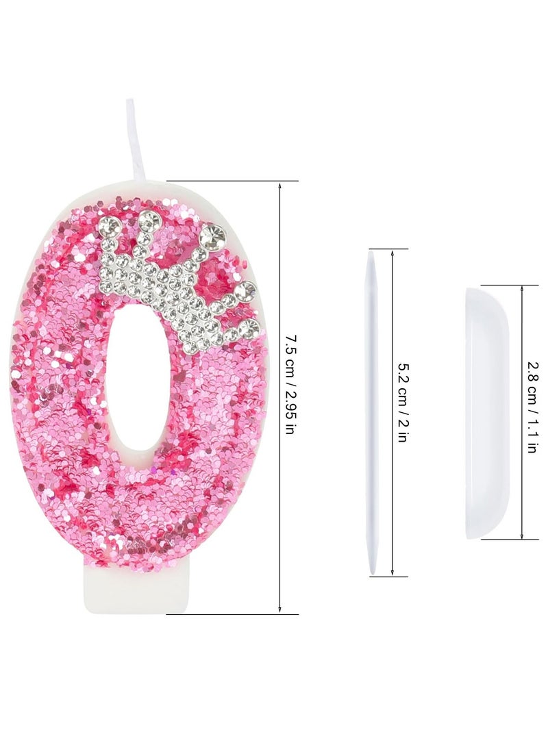 Birthday Number Candles,Pink Crown Birthday Candles for Cake , Anniversary Celebrations Supplies ,Number 0  - Image 3