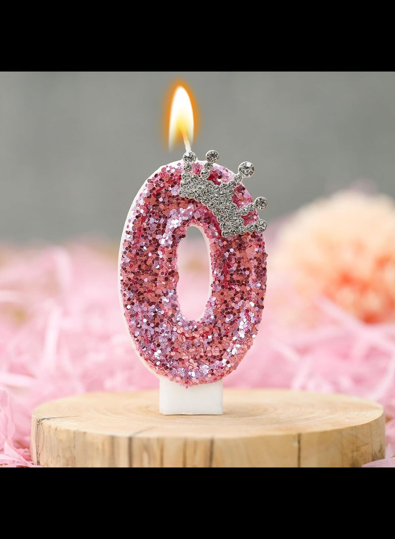 Birthday Number Candles,Pink Crown Birthday Candles for Cake , Anniversary Celebrations Supplies ,Number 0  - Image 2