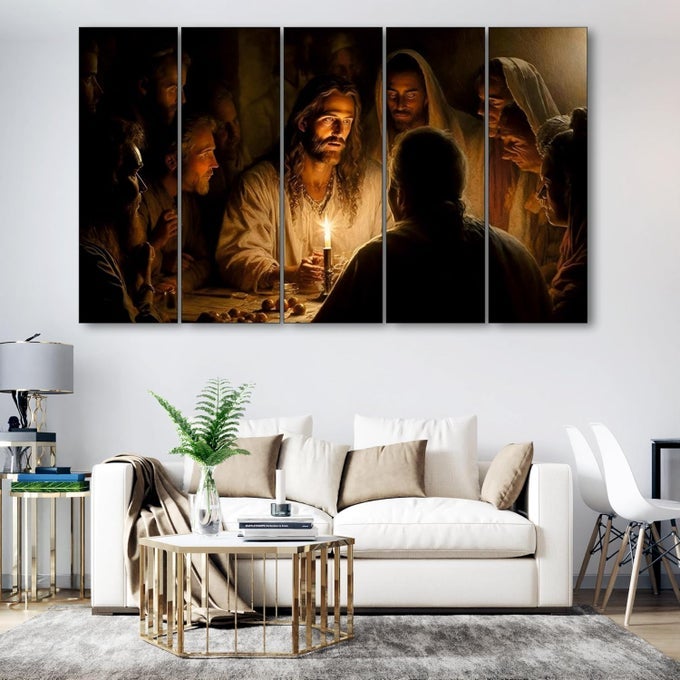 JESUS CHRIST LAST SUPPER ASSEMBLY PAINTING WITH FRAME BIG SIZE36X60 WALL ART FOR LIVING ROOMBEDROOMDRAWING ROOMHOTELSWOODEN FRAMEDDIGITAL PAINTING