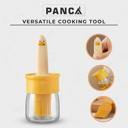 PANCA Oil Dispenser Bottle With Silicone Brush 200ML - Leakproof Transparent Jar for Cooking, Baking, BBQ | Versatile Container With Brush (Yellow) - Image 4
