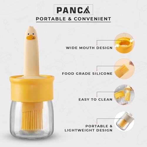 PANCA Oil Dispenser Bottle With Silicone Brush 200ML - Leakproof Transparent Jar for Cooking, Baking, BBQ | Versatile Container With Brush (Yellow) - Image 3