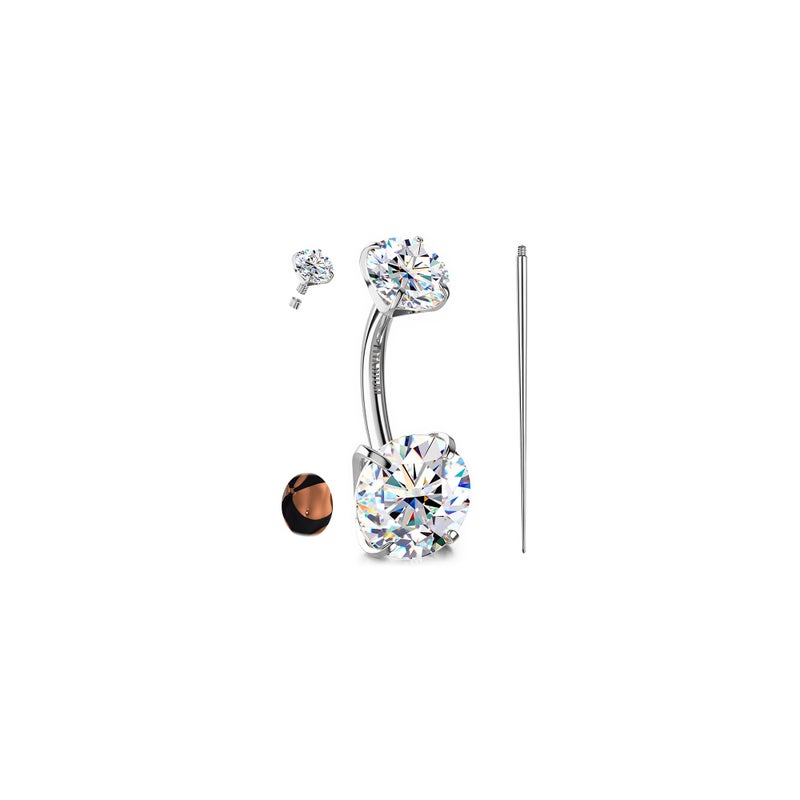GEMQUEEN TItanium Belly Button Ring - Hypoallergenic Internally Threaded Moissanite Belly Rings 14G Navel Piercing Jewelry For Women Men Brilliant Cut Round simulated damond - Image 1