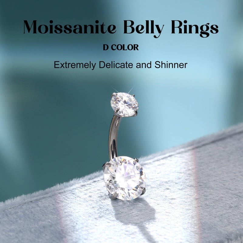 GEMQUEEN TItanium Belly Button Ring - Hypoallergenic Internally Threaded Moissanite Belly Rings 14G Navel Piercing Jewelry For Women Men Brilliant Cut Round simulated damond - Image 3