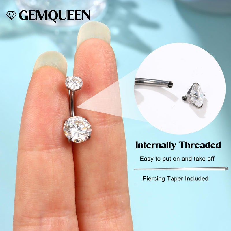 GEMQUEEN TItanium Belly Button Ring - Hypoallergenic Internally Threaded Moissanite Belly Rings 14G Navel Piercing Jewelry For Women Men Brilliant Cut Round simulated damond - Image 5