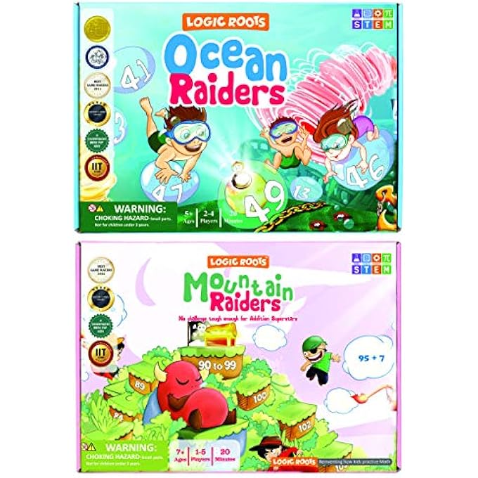 Addition Games  Pack of 2 Mountain Raiders and Ocean Raiders Math Board Games and STEM Toys for 5 9 Year Olds Educational Gift for Kids Homeschoolers Kindergarten and Up