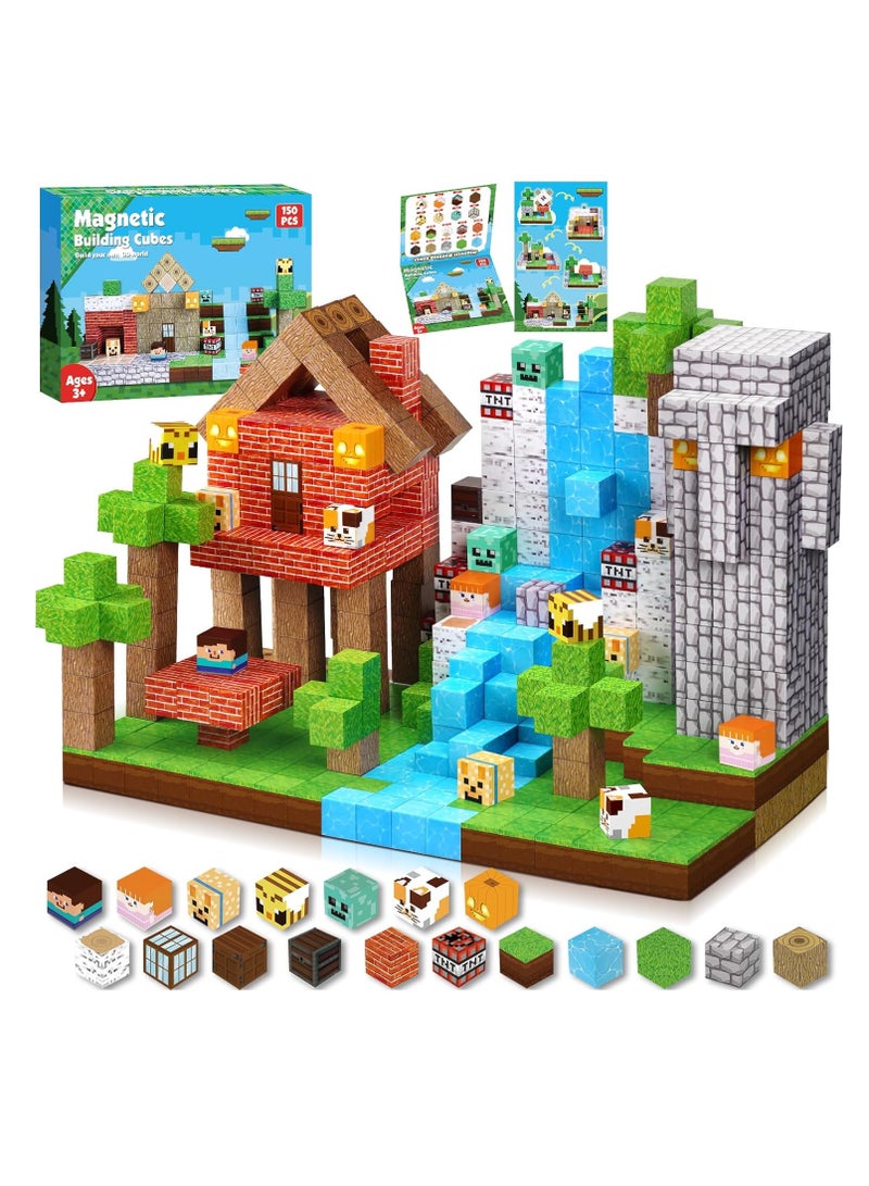 150PCS Magnetic Blocks - Magnetic Building Blocks, Magnet Cubes Toys Stacking, Build Forest World Set, Montessori Sensory Toys for Kids Boys Girls Ages 3-5 6-8 Gifts - Image 1