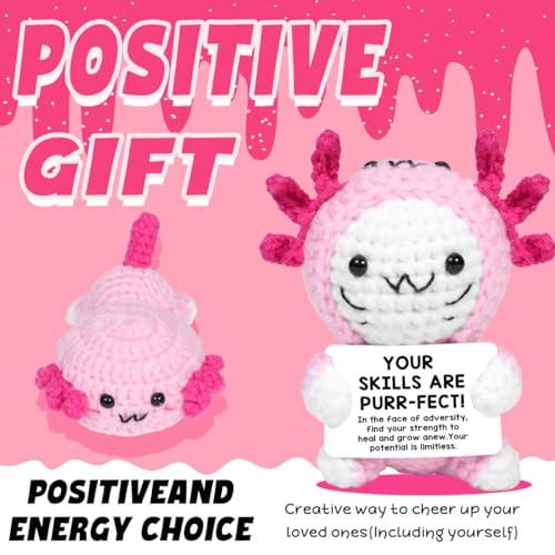 AICase Easter Basket Stuffers Decor Positive Crochet Axolotl,Crochet Cat Animals Stuff Inspirational Fanny Knitted Small Ideas Decorations Birthday Gifts for Women Men Her Sister Mom Dad Girls Boys - Image 2