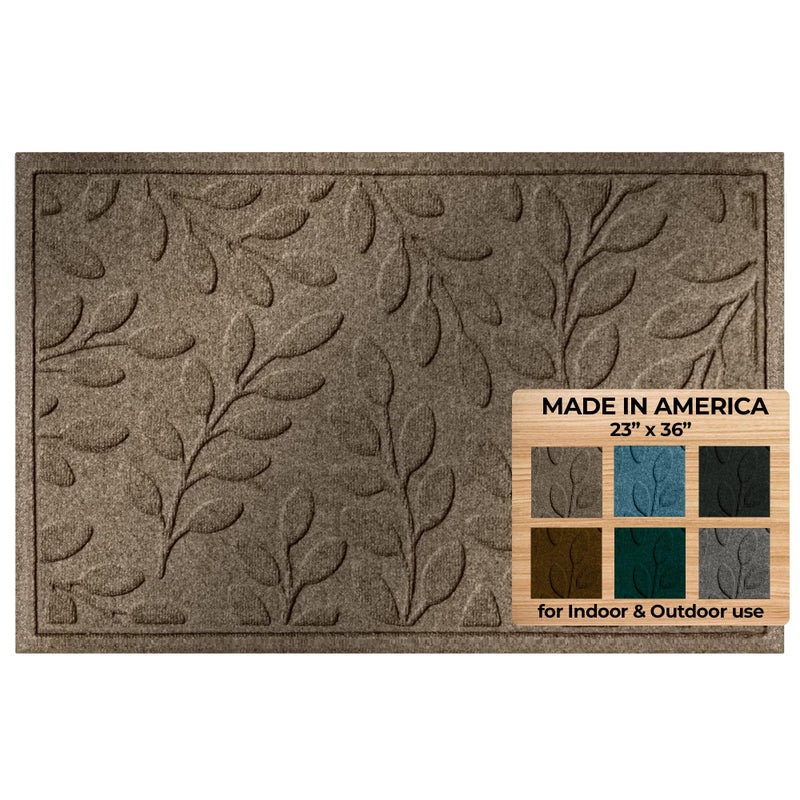 Bungalow Flooring WaterHog Welcome Mat for IndoorOutdoor 2 x 3 Made in USA Durable  WaterResistant Dirt Trapping Mat Decorative Front Door and Entryway Rug Brittney Leaf Design Camel