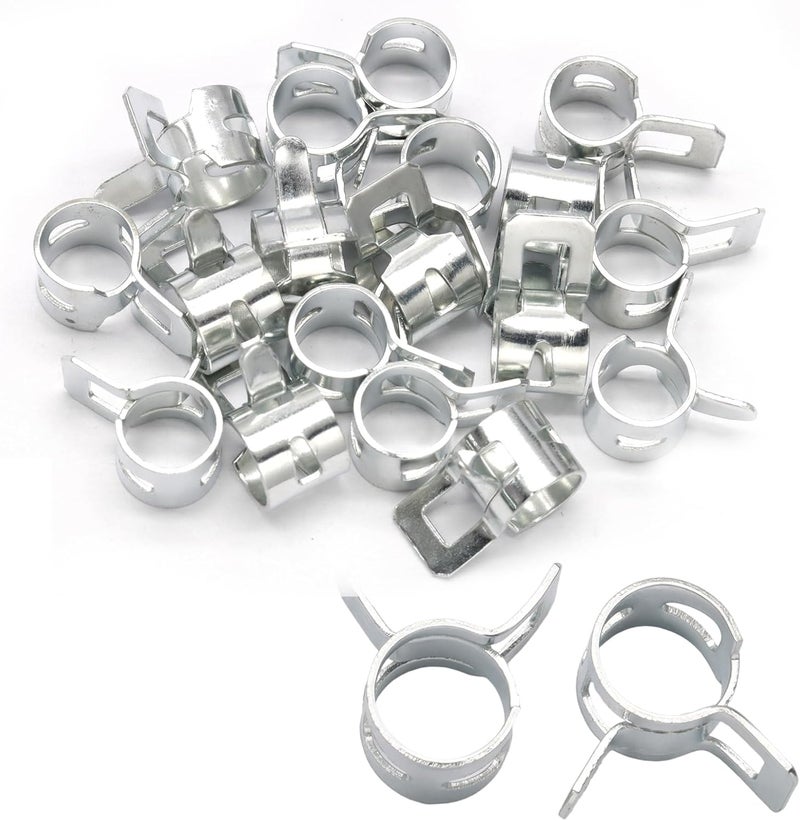 Rierdge 20 Pcs 5/16" ID Spring Band Type Clamps, 8mm Fuel Hose Clamps Fasteners, Silver Spring Hose Clip for Fuel Hose Line Water Pipe Air Tube Silicone Hose - Image 1
