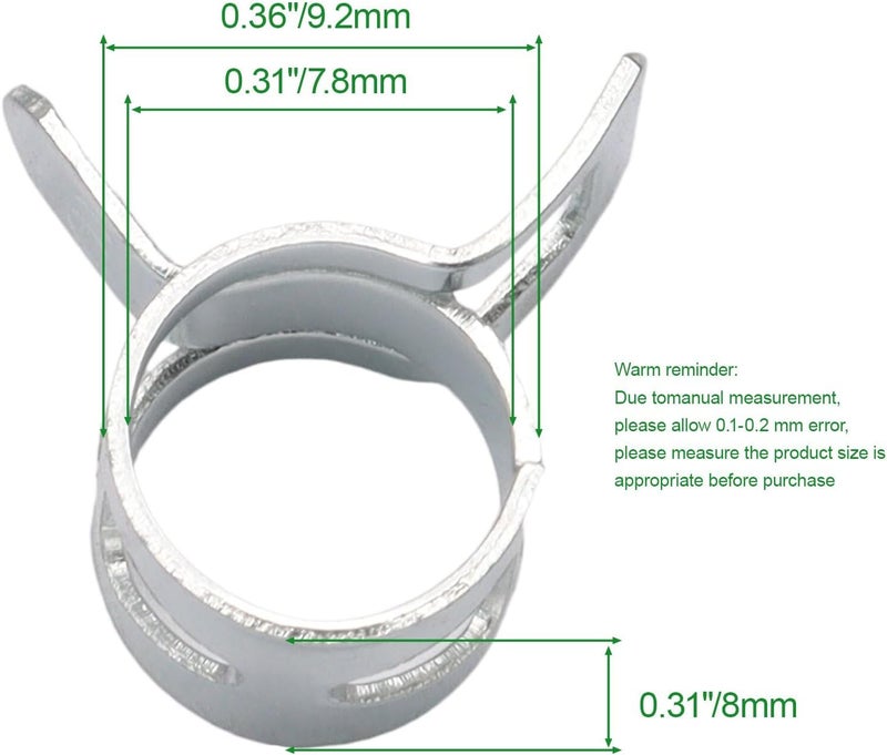 Rierdge 20 Pcs 5/16" ID Spring Band Type Clamps, 8mm Fuel Hose Clamps Fasteners, Silver Spring Hose Clip for Fuel Hose Line Water Pipe Air Tube Silicone Hose - Image 2