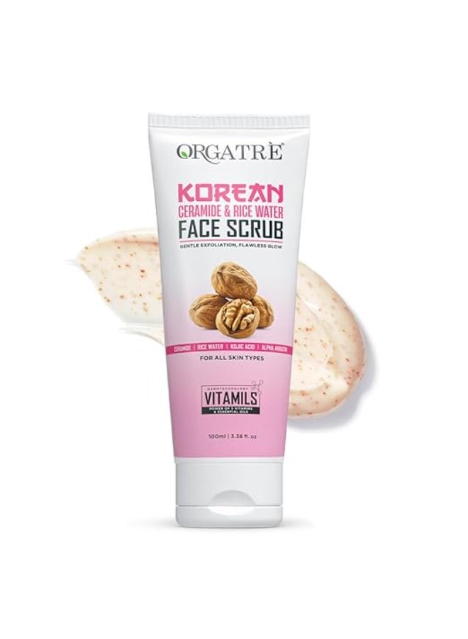 Orgatre Korean Rice Water & Ceramide Face Scrub | Gentle Exfoliating Brightening Face Scrub with Walnut & Kojic Acid | Removes Dead Skin, Minimizes Pores, Fades Dark Spots | For Men & Women, All Skin Types - Image 1