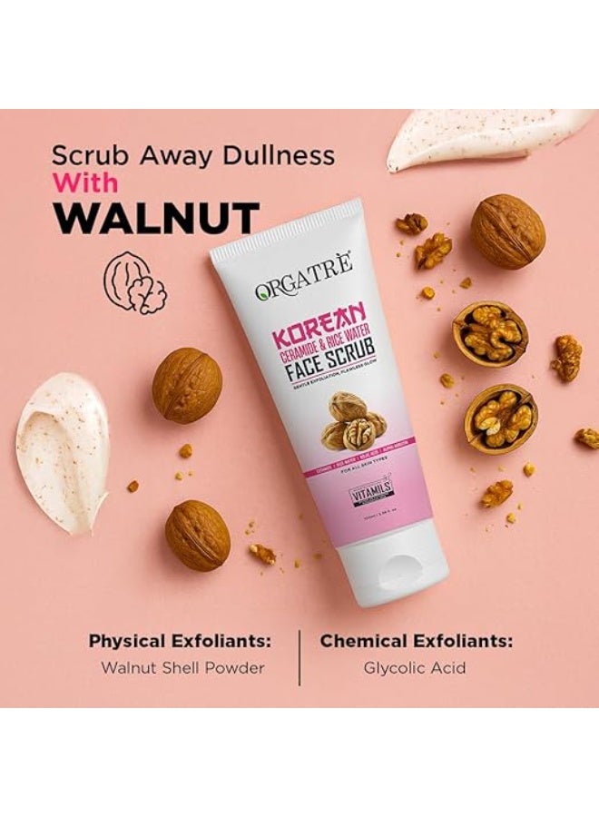Orgatre Korean Rice Water & Ceramide Face Scrub | Gentle Exfoliating Brightening Face Scrub with Walnut & Kojic Acid | Removes Dead Skin, Minimizes Pores, Fades Dark Spots | For Men & Women, All Skin Types - Image 4