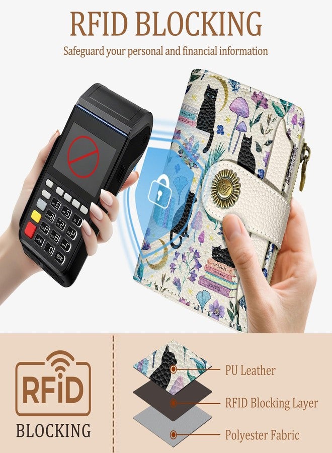 Icycay Black Cat Small Wallet Women RFID Blocking Bifold, Cute Credit Card Holder, Zipper Coin Pocket, PU Leather, Compact, Travel, 4 ID Window, 14 Card Slots, Cash Purse, Ladies Woman Female Girls - Image 3