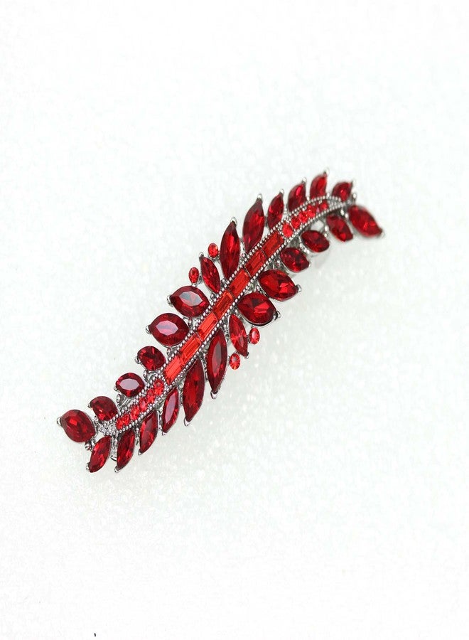 Faship Gorgeous Red Marquise Rhinestone Crystal Floral Small Hair Barrette - Image 3