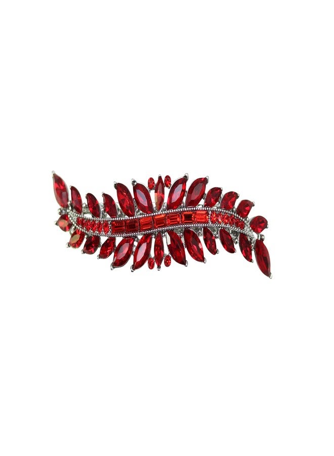 Faship Gorgeous Red Marquise Rhinestone Crystal Floral Small Hair Barrette - Image 1