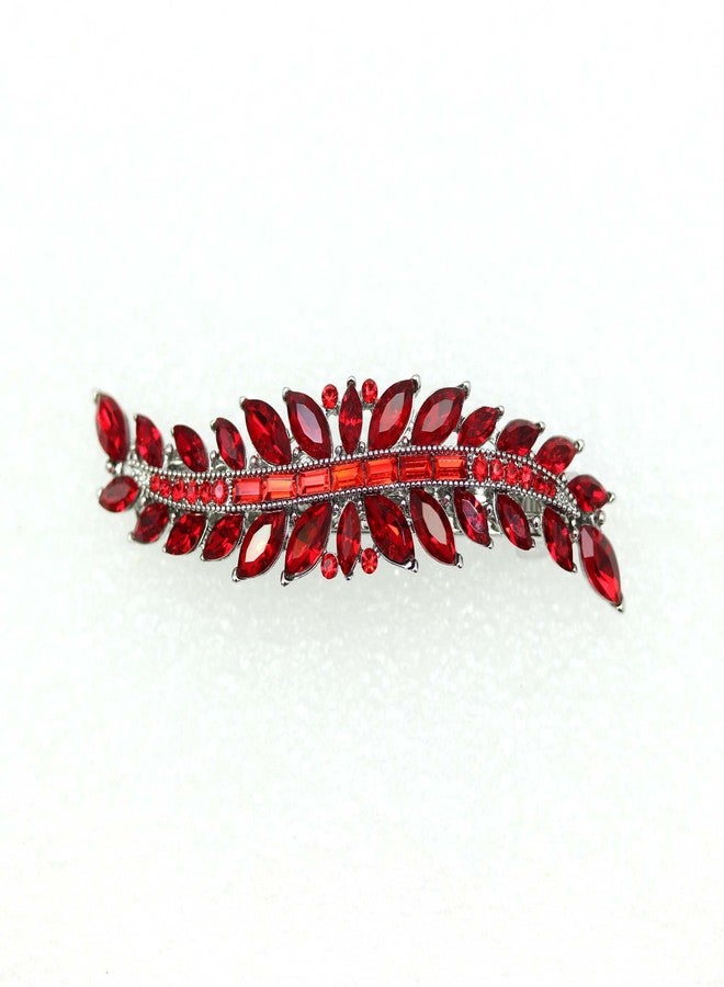Faship Gorgeous Red Marquise Rhinestone Crystal Floral Small Hair Barrette - Image 2