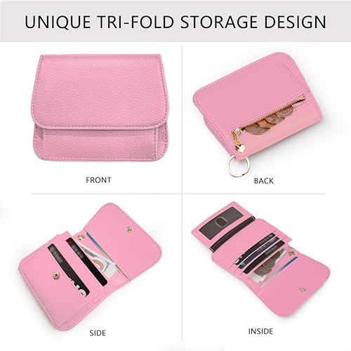 Sunpour Keychain Wallet RFID Wristlet Wallets for Women,Small Wallets Woman Key Chain Wallet with Coin Pocket and Id Window (Pink) - Image 3