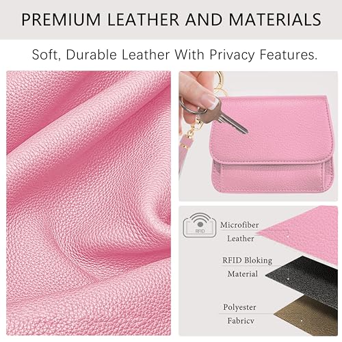 Sunpour Keychain Wallet RFID Wristlet Wallets for Women,Small Wallets Woman Key Chain Wallet with Coin Pocket and Id Window (Pink) - Image 5