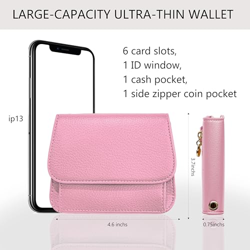 Sunpour Keychain Wallet RFID Wristlet Wallets for Women,Small Wallets Woman Key Chain Wallet with Coin Pocket and Id Window (Pink) - Image 2