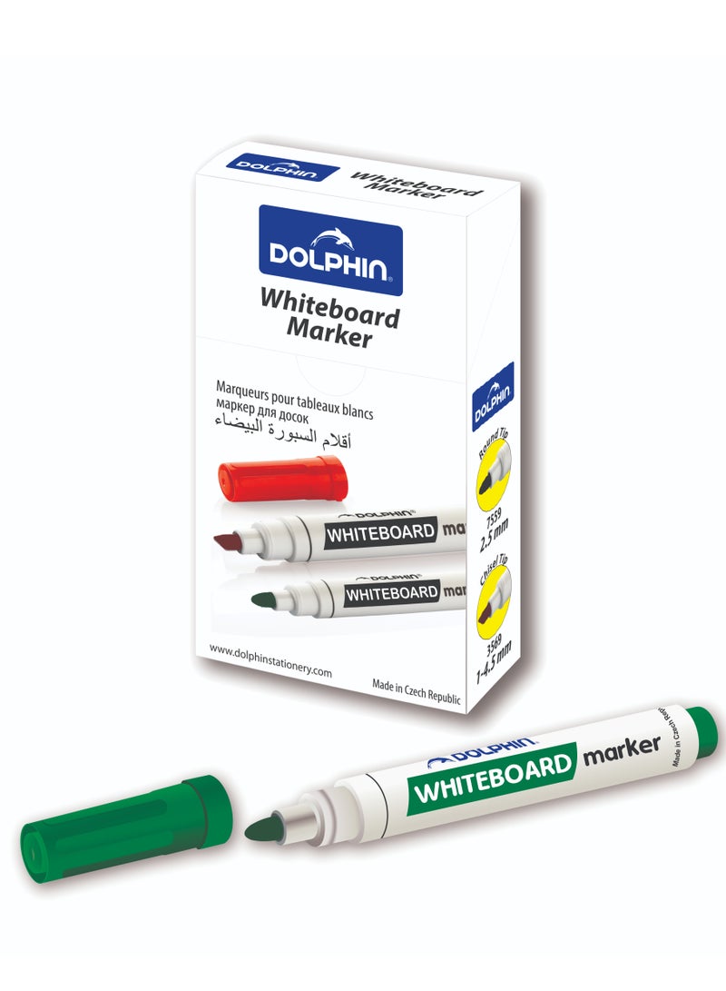 Dolphin Premium Whiteboard Marker – 5mm Chisel Tip, Green Ink, Pack of 10, Made in Czech Republic  - Image 1