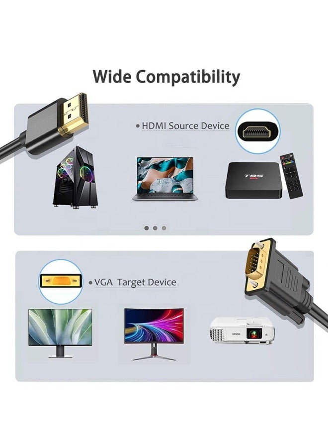 HDMI To VGA Cable 1.8 M VGA Converter HD Notebook Projector With Audio HDMI TO VGA-Color:Black With Chip 1.8m  - Image 5