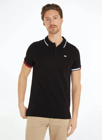 TOMMY JEANS Men's Slim Fit Polo - Cotton, Black