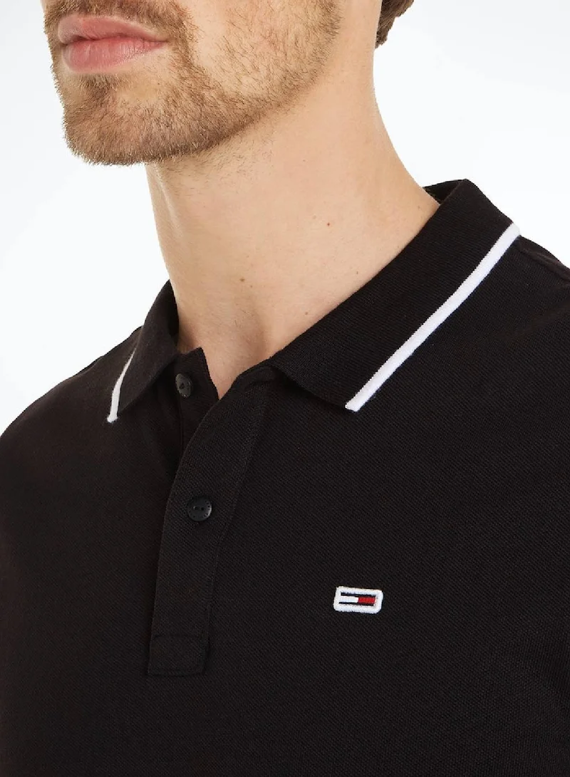 TOMMY JEANS Men's Slim Fit Polo - Cotton, Black
