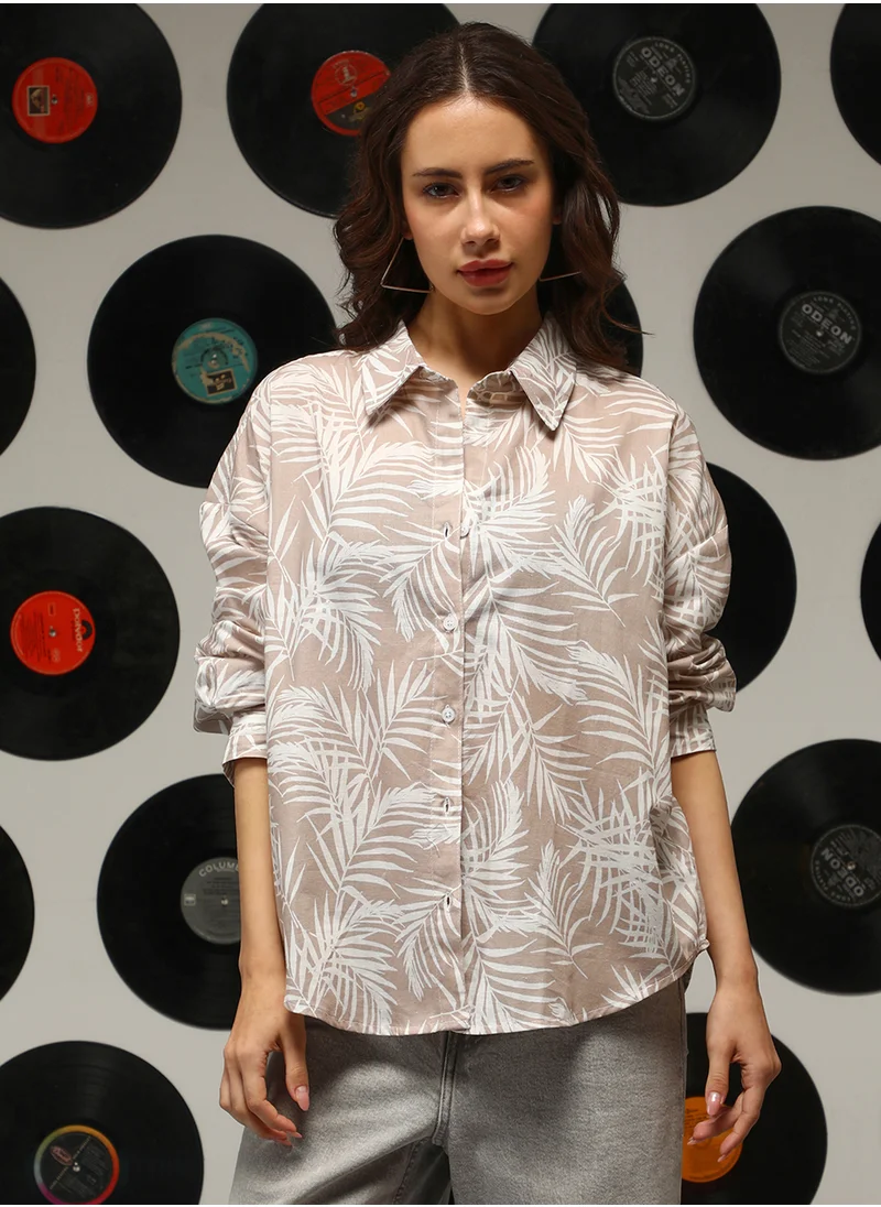 كامبوس سوترا Women's Sand Beige Soft Fern Oversized Shirt