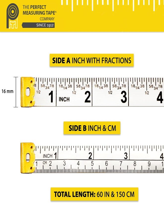 Perfect Measuring Tape All-Purpose 60 Inch Double Sided Fractional Inches and Millimeter/Centimeter Tape Measure TR-16-frac (60 inch White) - Image 2