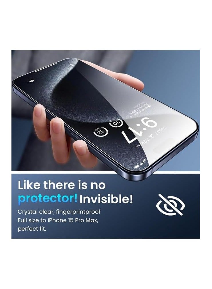 إلترازون واقي شاشة مصمم لهاتف iPhone 15 Pro Max من الزجاج المقسى المضاد للخدش، شفاف عالي الدقة من الحافة إلى الحافة، واقي شاشة فيلم صديق للتغطية الكاملة لهاتف Apple iPhone 15 Pro Max - Image 5