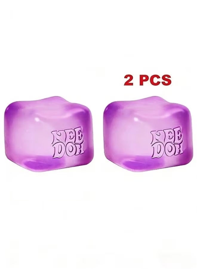 NeeDoh Nice Cube -Sensory Squeeze Toy with Super Solid Squish - 2.25" Cube (Purple) 2 Pcs - Image 1