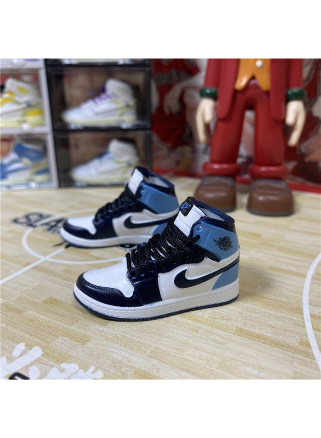 1/6 Mini Sneakers Model Aj1 Creative Cute Basketball Shoes Keychain Car Bag Jewelry Aj Keychain-Color:1 Obsidian North Carolina Blue (a Pair Of Nude Shoes)  - Image 1