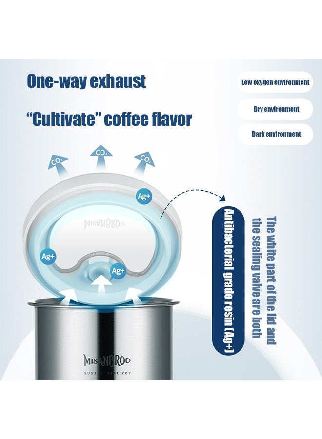 MISANBROO 316L stainless steel sealed tank Antibacterial coffee bean one-way exhaust storage tank tea coffee powder milk powder sealed tank(900ML)  - Image 4