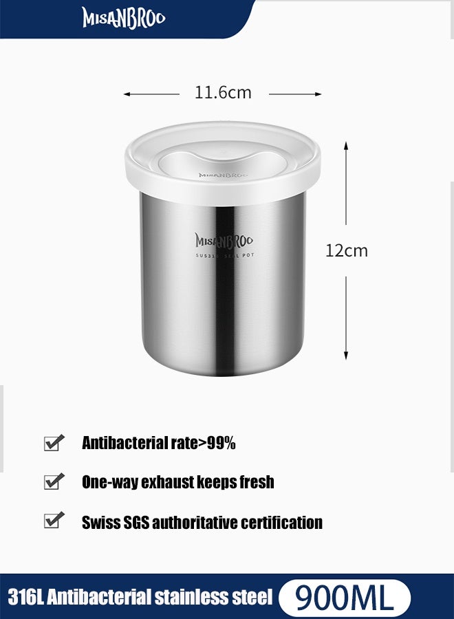 MISANBROO 316L stainless steel sealed tank Antibacterial coffee bean one-way exhaust storage tank tea coffee powder milk powder sealed tank(900ML)  - Image 1