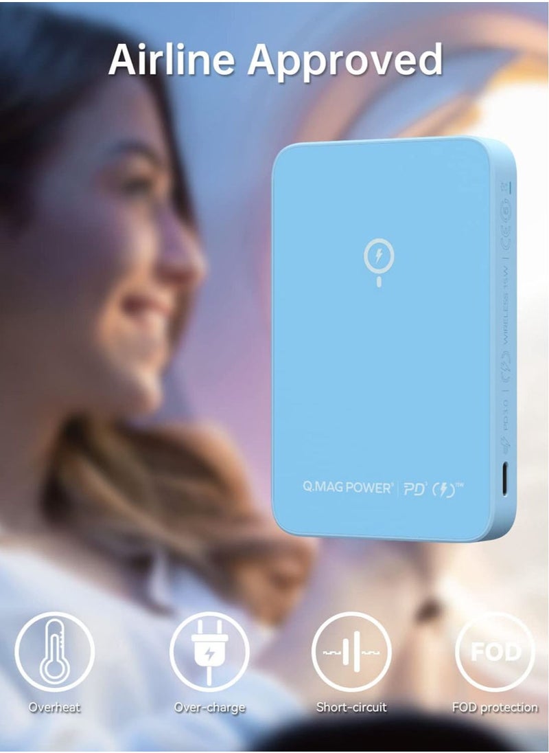 Momax - Q.Mag Power 9 5000mAh Magnetic Wireless Battery Pack With Stand Compatible With Magsafe - Blue - Image 1