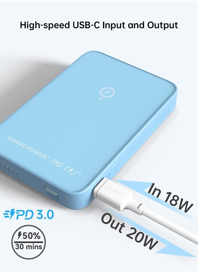 Momax - Q.Mag Power 9 5000mAh Magnetic Wireless Battery Pack With Stand Compatible With Magsafe - Blue - Image 1