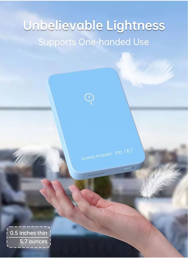 Momax - Q.Mag Power 9 5000mAh Magnetic Wireless Battery Pack With Stand Compatible With Magsafe - Blue - Image 1