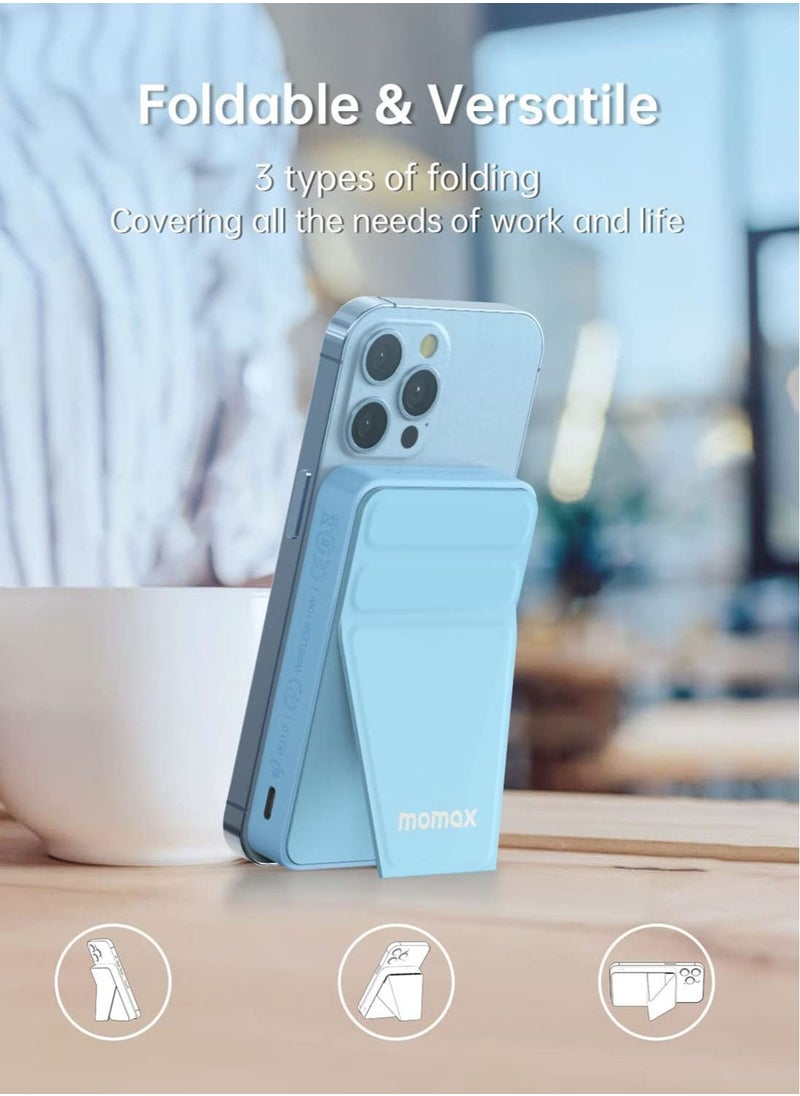 Momax - Q.Mag Power 9 5000mAh Magnetic Wireless Battery Pack With Stand Compatible With Magsafe - Blue - Image 1