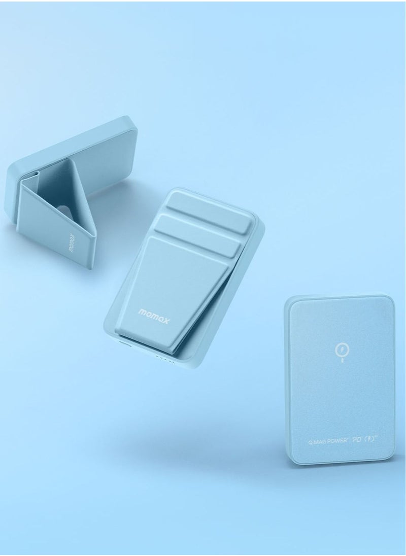 Momax - Q.Mag Power 9 5000mAh Magnetic Wireless Battery Pack With Stand Compatible With Magsafe - Blue - Image 1
