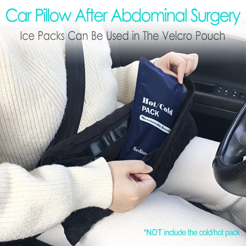 HapiPoppy Hysterectomy Pillow Abdominal Post Surgery Pillows with Pocket Comfort for Ice Heat Packs Tummy Tuck Belly Incision Recovery Seatbelt Gifts Women Patients Minky Dot Black - Image 3