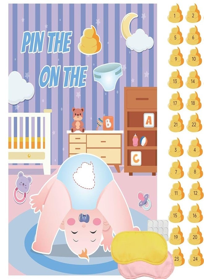 Roscid Pin The Sticker on The Diaper - Baby Shower Game with 24 Stickers & 2 Blindfolds, Hilarious Diaper Party Games for Adults & Kids, Baby Shower Favors, Gender Reveal Classroom Home Activities - Image 1